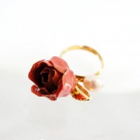 ピンクバラ＆真珠の指輪(ピンク）