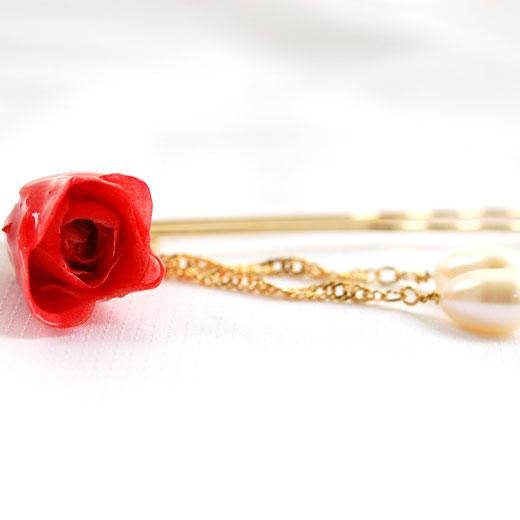 薔薇ハート＊簪 バラのかんざしローズ・本物の薔薇の簪通販・花の髪飾り