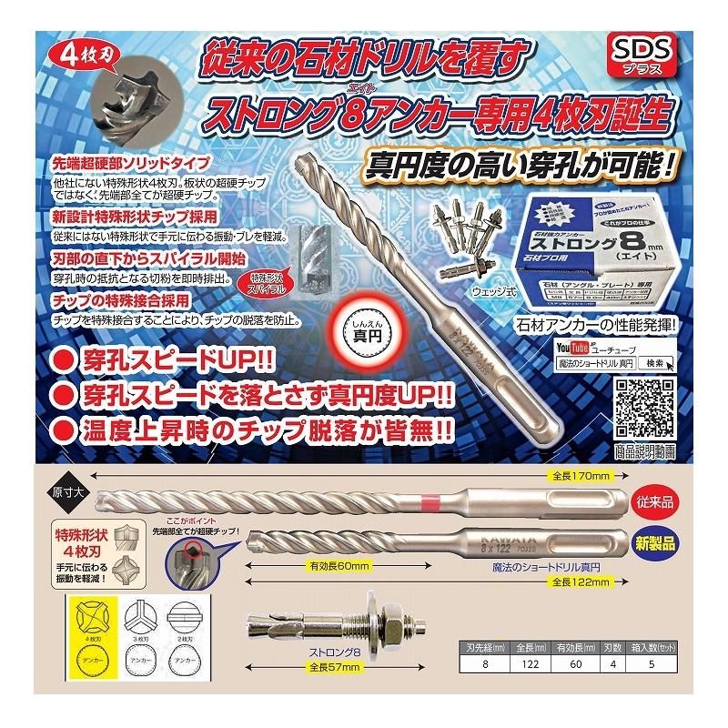 魔法のショートドリル 真円 (しんえん) 8.0mm SDSプラス - 石材