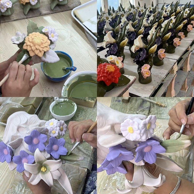 カレンヌ 花RENNU墓花 (S) ユリ ホワイト 陶器製 1対 - 石材工具・墓所