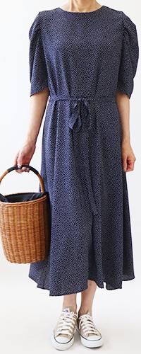 ネイビー ノースリーブ ひざ丈ワンピース　クルールバール WOMEN SeerSucker nosleeve OP〈ノースリーブ シアサッカー