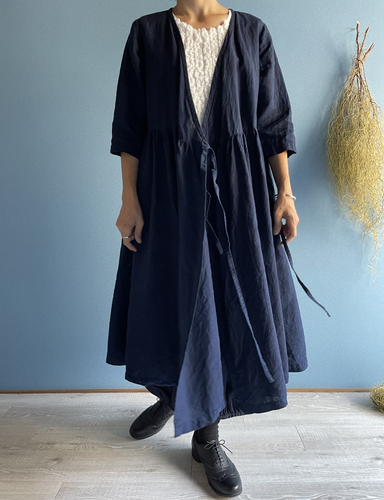 麻カシュクールワンピース インディゴ - TAKASHIRO SENKO online shop