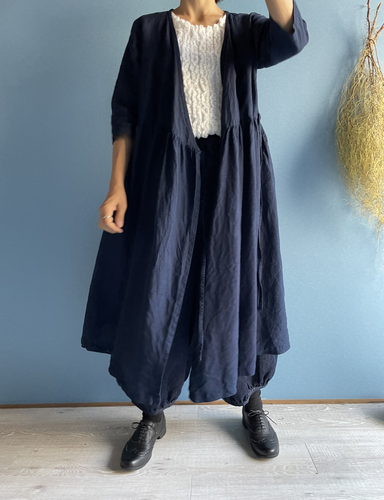 麻カシュクールワンピース インディゴ - TAKASHIRO SENKO online 麻カシュクールワンピース インディゴ - TAKASHIRO SENKO online