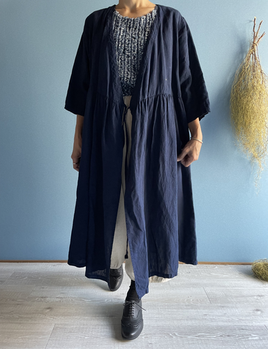 麻カシュクールワンピース インディゴ - TAKASHIRO SENKO online 麻カシュクールワンピース インディゴ - TAKASHIRO SENKO online
