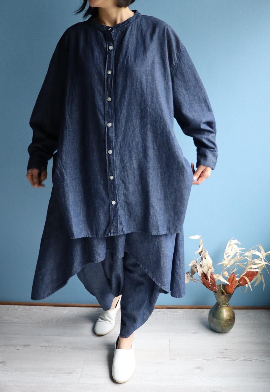 スタンドカラーロングシャツ デニム - TAKASHIRO SENKO online shop