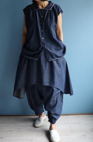 高原染工 サルエルパンツ Blue in green ジョガーパンツ