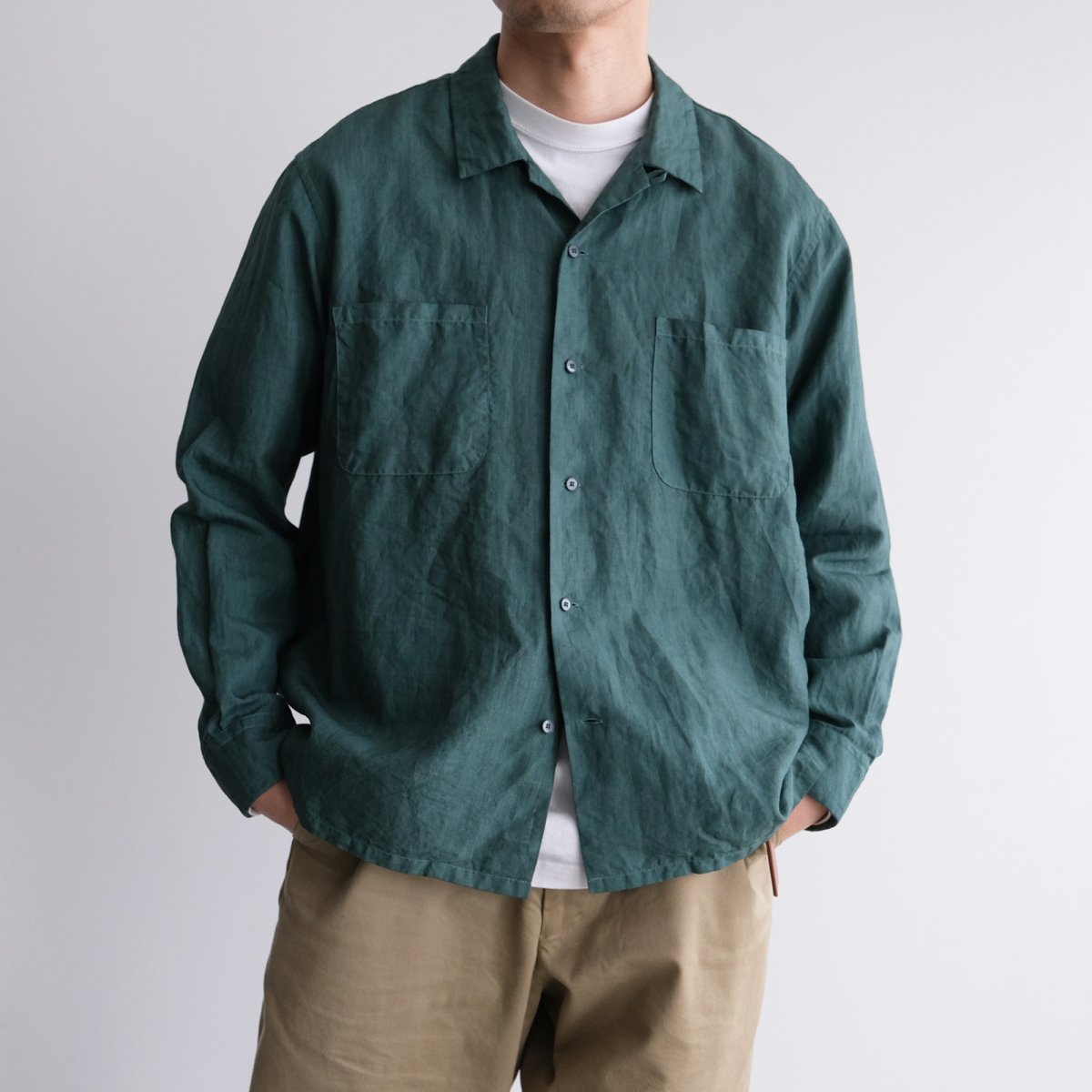 SHOPEN COLLAR SHIRTLINEN GARMENT DYEˡ