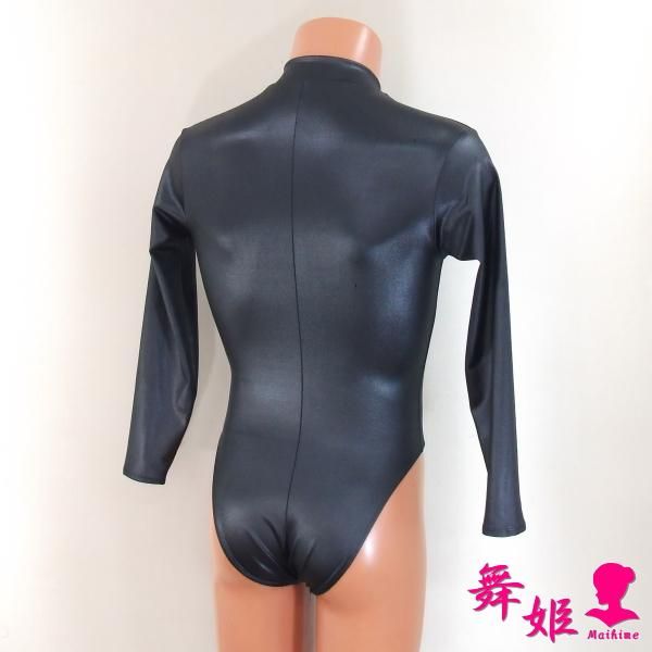384XLa-T21)長袖ハイネック前FハイレグT(艶光沢レッド