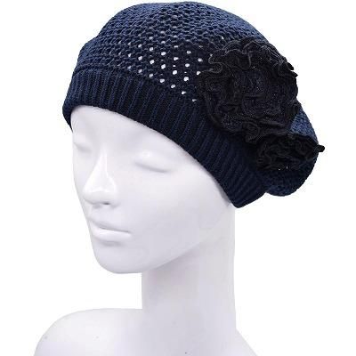 Zukin ズキン フラワーアンゴラベレー帽 ブルー サイズM 未使用 ズキン Zukin ベレー帽 ネイビー 紺 UV レディース 母の日
