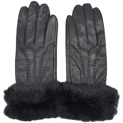 ジェニュイン レザー Genuine Leather 羊革 手袋 ブラック 黒 防寒