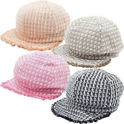 レディース ツイードキャスケット おしゃれ ピンク 婦人 帽子 秋冬