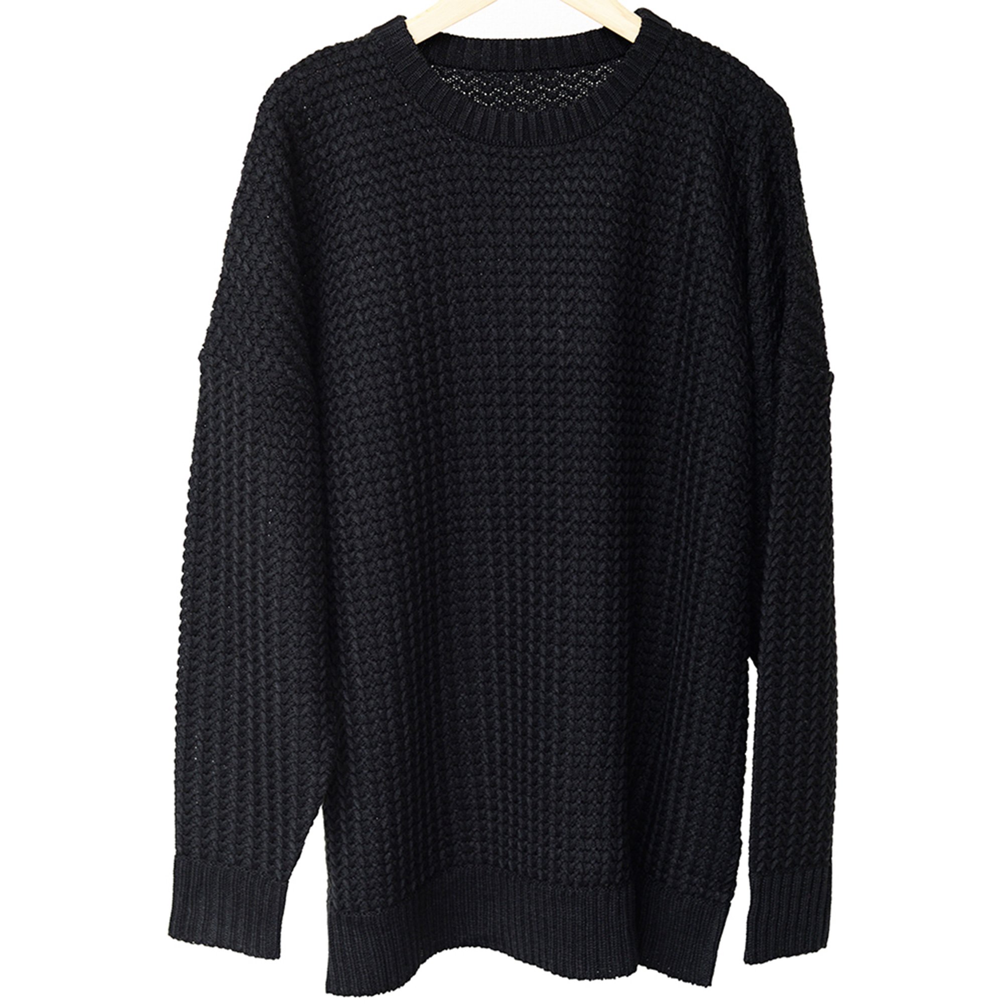 weaving stitch loose sweater BLACK