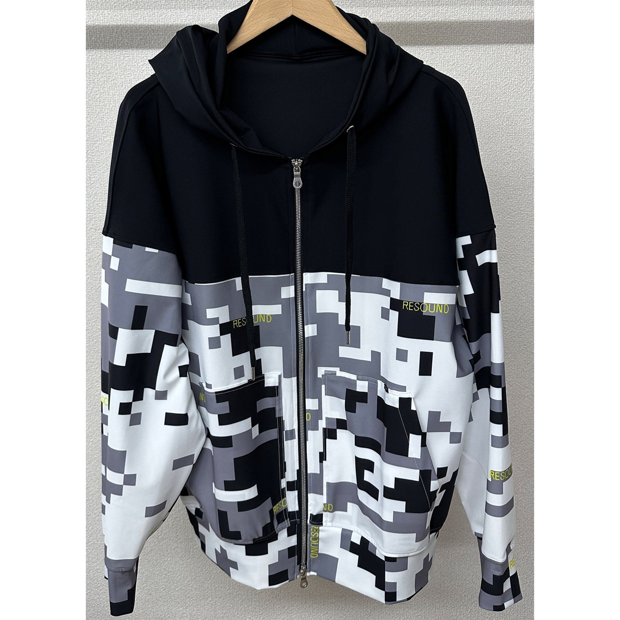 digital camo drop zip hoodie BLACK