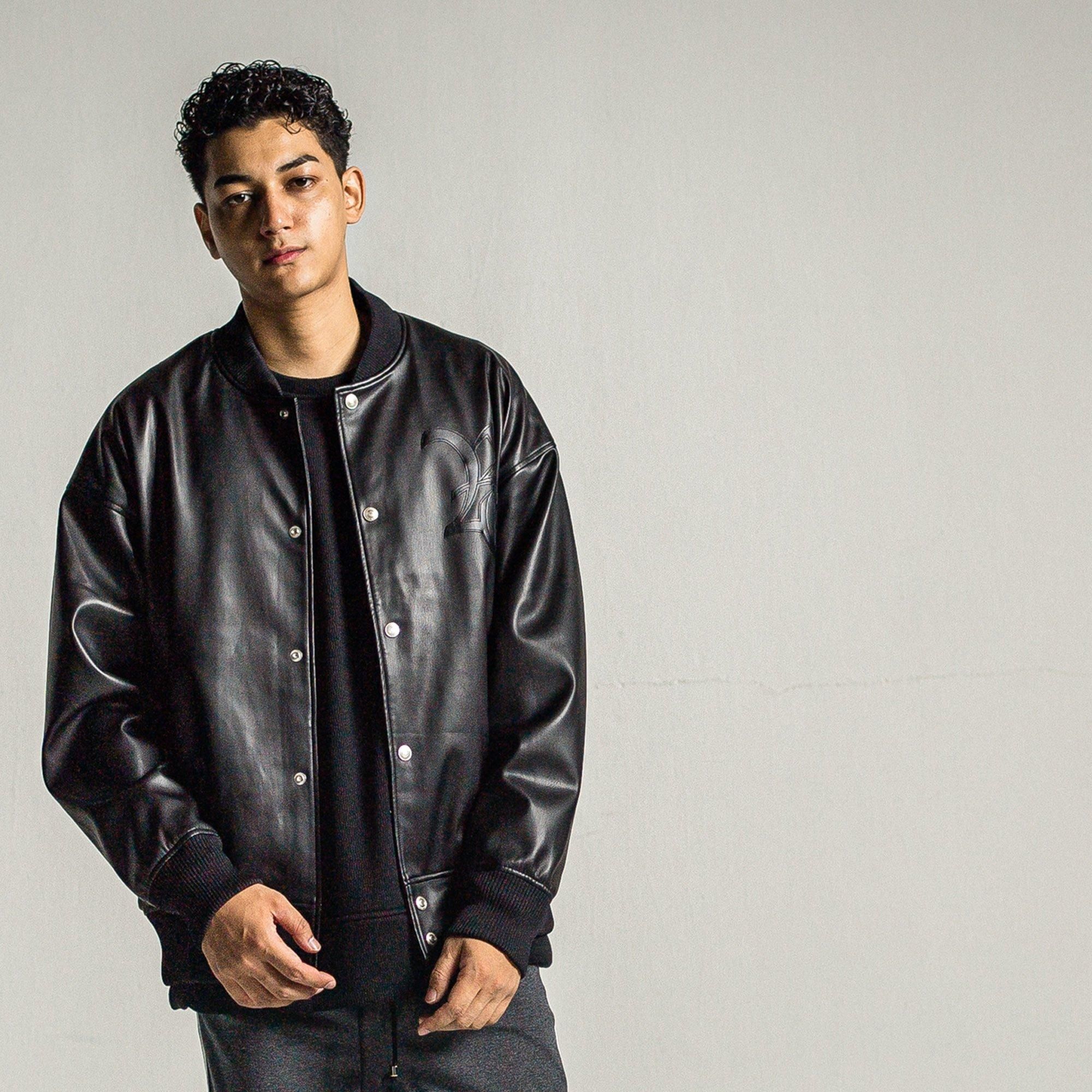 leather Varsity jacket BLACK