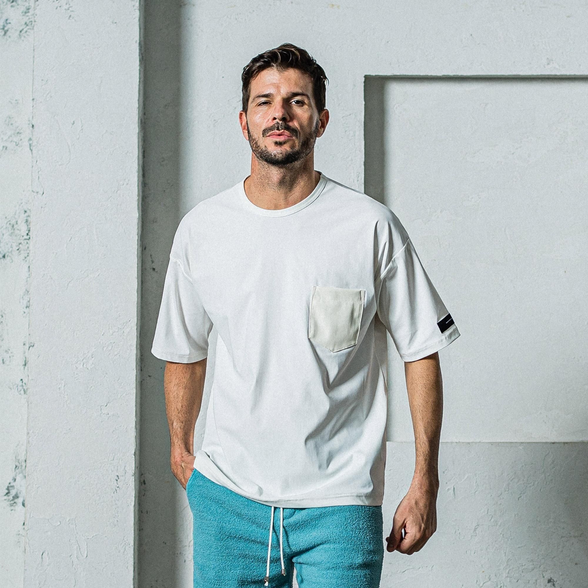 leather pocket overnylon T WHITE