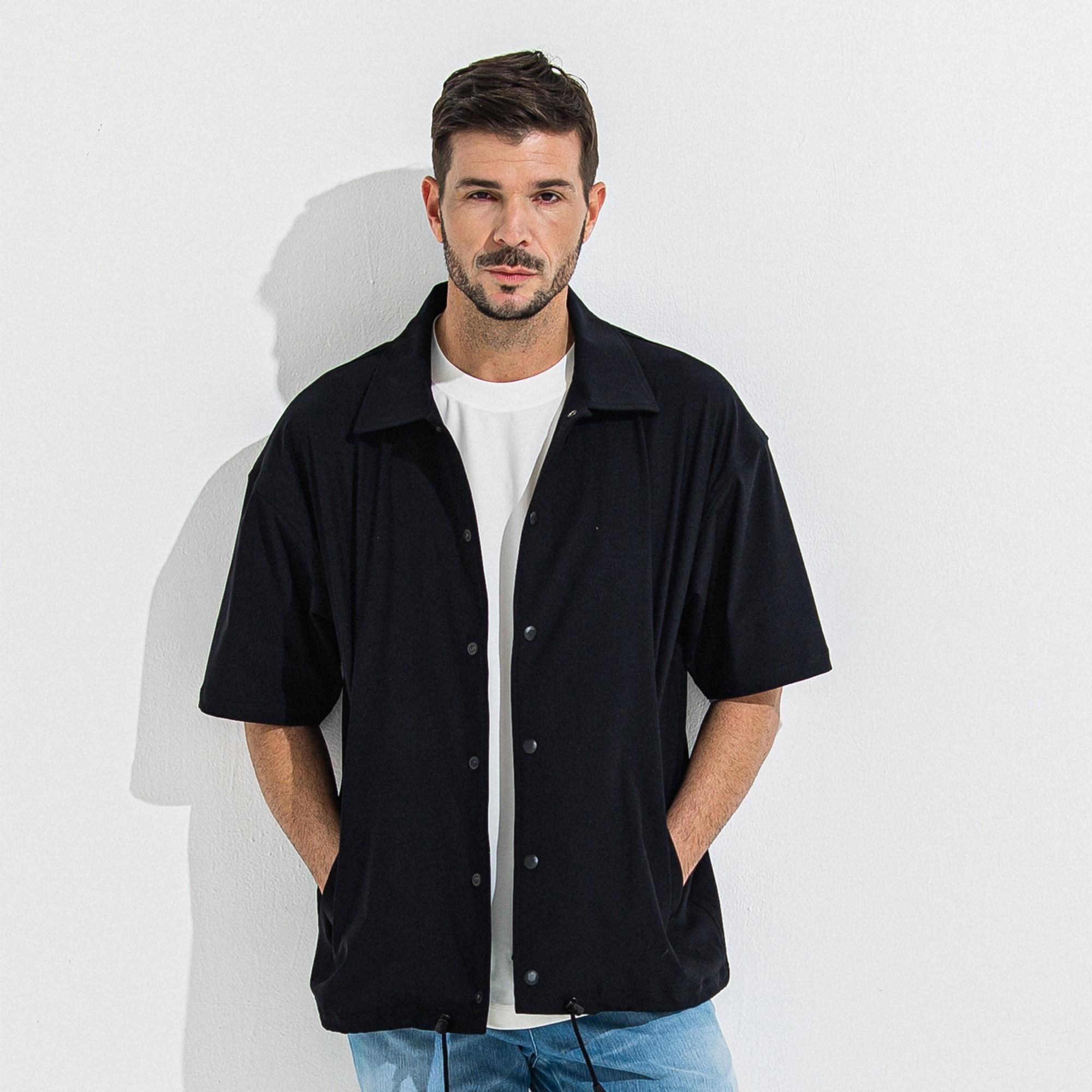 RESOUND CLOTHING 半袖ナイロンコーチジャケット NYLON HALF COACH JACKET BLACK - RESOUNDCLOTHING official web shop