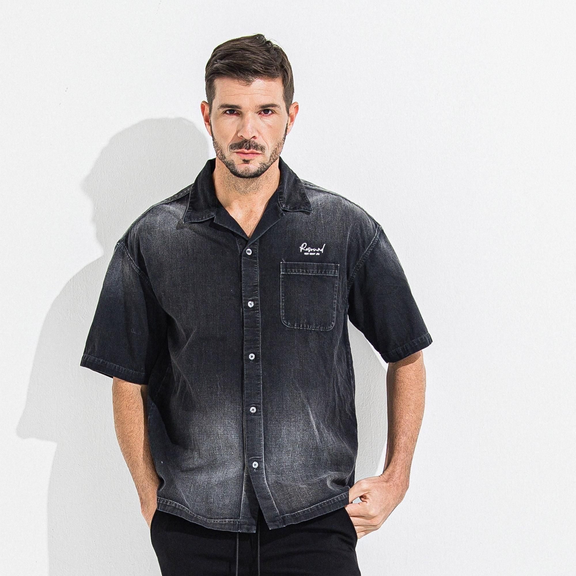 <img class='new_mark_img1' src='https://img.shop-pro.jp/img/new/icons1.gif' style='border:none;display:inline;margin:0px;padding:0px;width:auto;' />ZACK HALF DENIM SHIRTS BLACK