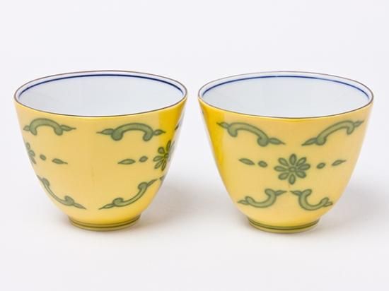 2261 平安橘吉　黄交趾　茶器セット　急須1客　湯呑5客 2261 平安橘吉 黄交趾 茶器セット 急須1客 湯呑5客