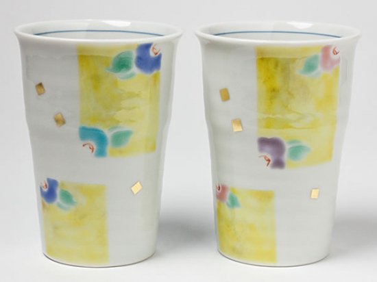 ペア フリーカップ（九谷焼 色紙椿） k2-1168/お茶のふじい・藤井茶舗
