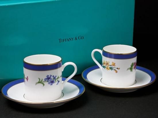TIFFANY&Co. フローラルデミタスカップ&ソーサー、丸皿14点セット