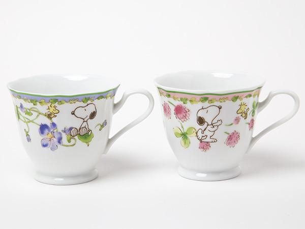 送料無料】スヌーピー＆ウッドストック ブルー＆ピンク カップ
