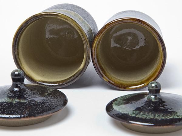 送料無料】鹿児島無形文化財 龍門司焼(黒薩摩焼）夫婦湯呑お茶の