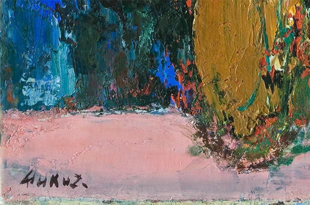 福沢一郎 油彩 肉筆『冬の夢』表と裏にサイン 画廊シール F8号