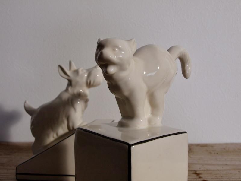 ヴィンテージ ブックエンド(陶器)犬と猫 - Baum's Antik Markt ヴィンテージ ブックエンド(陶器)犬と猫 - Baum's Antik Markt