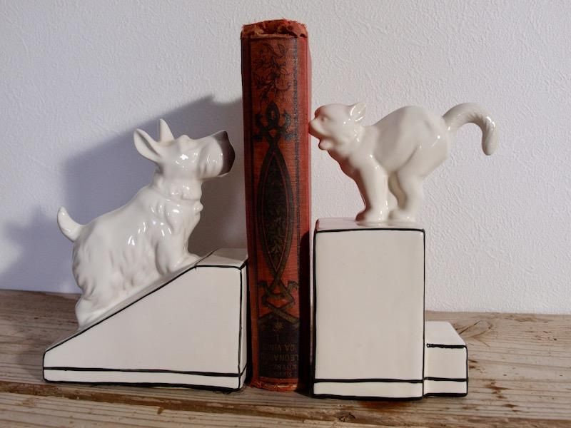 ヴィンテージ ブックエンド(陶器)犬と猫 - Baum's Antik Markt ヴィンテージ ブックエンド(陶器)犬と猫 - Baum's Antik Markt