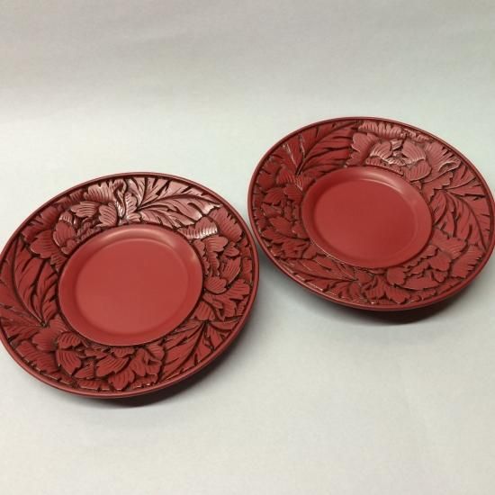 村上堆朱菓子器・銘々皿・茶托セット