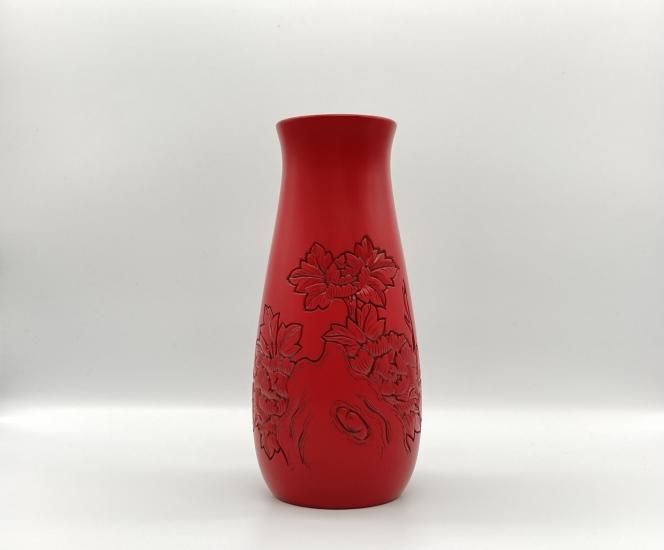 伝統工芸品 村上木彫堆朱 (むらかみきぼりついしゅ) 花瓶 花器-www