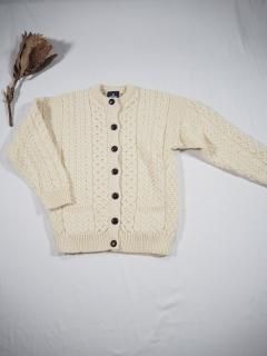 ARAN WORSTED CREW NECK CARDIGAN 