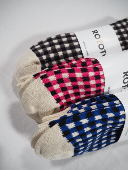 Rototo GINGHAM CHECK SOCKS R1506 3