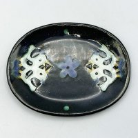 野口あき子　楕円皿　kotori-black　花ブルー