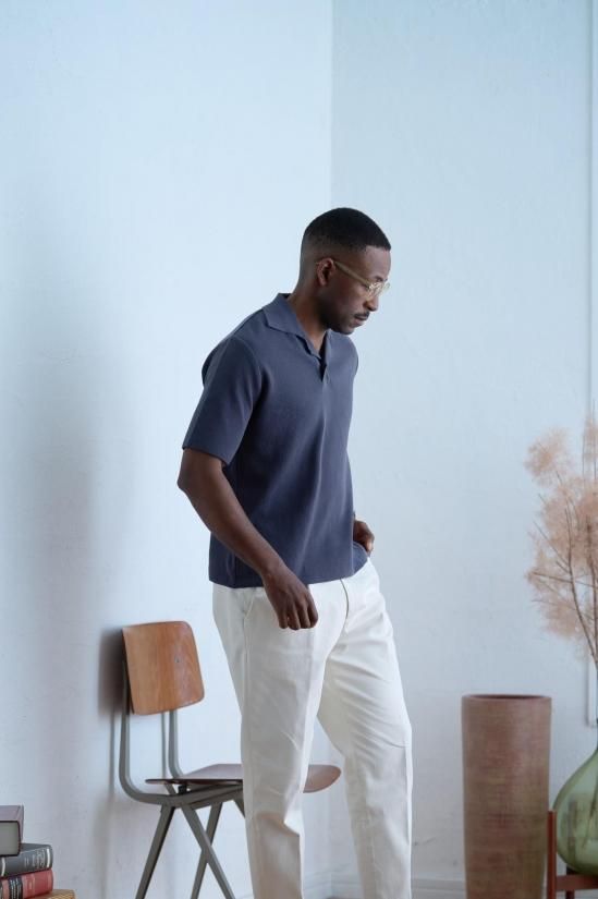 【美品】Blu Bre スキッパー　ベージュ　XL 50%OFF】 Blu Bre / ハーフミラノ オープンカラースキッパー