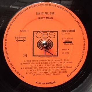 BARRY MANNLay It All Out (LP) - パライソレコード