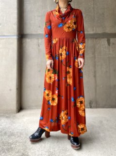 【1970s FLOWER PATTERN MAXI DRESS】