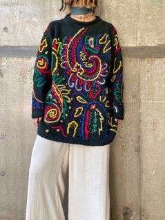 【COLORFUL EMBROIDERY COTTON KNIT SWATER】