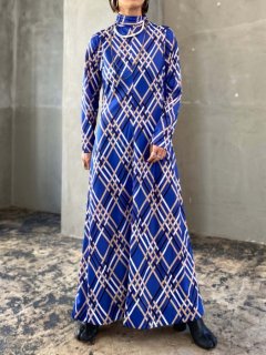 1970s BLUE CKECKED MAXI DRESS