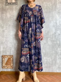 1980s DESIGN KAFTAN DRESS NAVY 