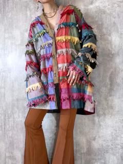 1980s MULTI COLORED FRINGE BIG SHIRT