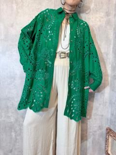 1990s CUTWORK GREEN BIG SHIRT