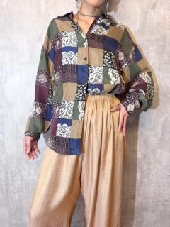 1980s PATCHWORK DESIGN SILK SHIRT