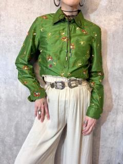 1990s USA EMBROIDERED GREEN SHIRT
