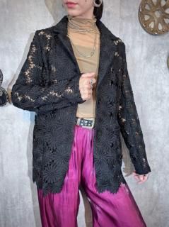 1970s BLACK CROCHET LACE JACKET
