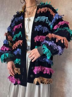 <img class='new_mark_img1' src='https://img.shop-pro.jp/img/new/icons14.gif' style='border:none;display:inline;margin:0px;padding:0px;width:auto;' />11/6()22:00䳫ϡ1980s USA VELVETCOLORFUL FRINGE JACKET