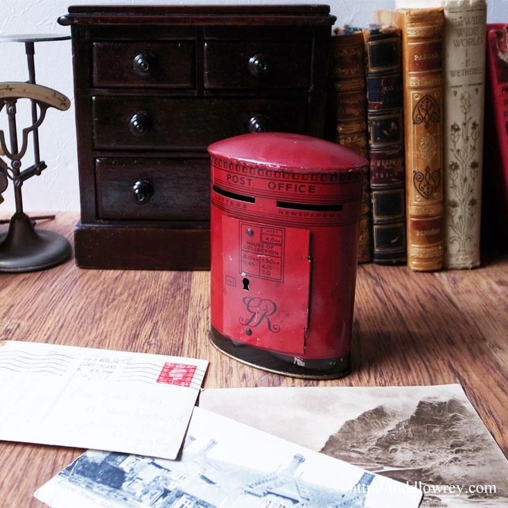 Vintage CHAD VALLEY Tin Toy Money Box Royal Mail Pillar Box - Todd