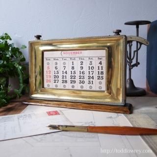 Antique Brass and Oak Desk Calender