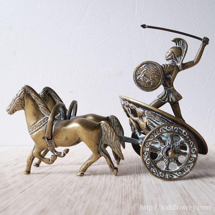 湯布院アンティーク イタリアサンティーニ 戦闘馬 騎馬 置物 チャリオット4頭 チャリオット（戦闘馬車）に乗った、ネフェルティティ 古代