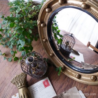 Antique Regency Style Giltwood Convex Table Mirror